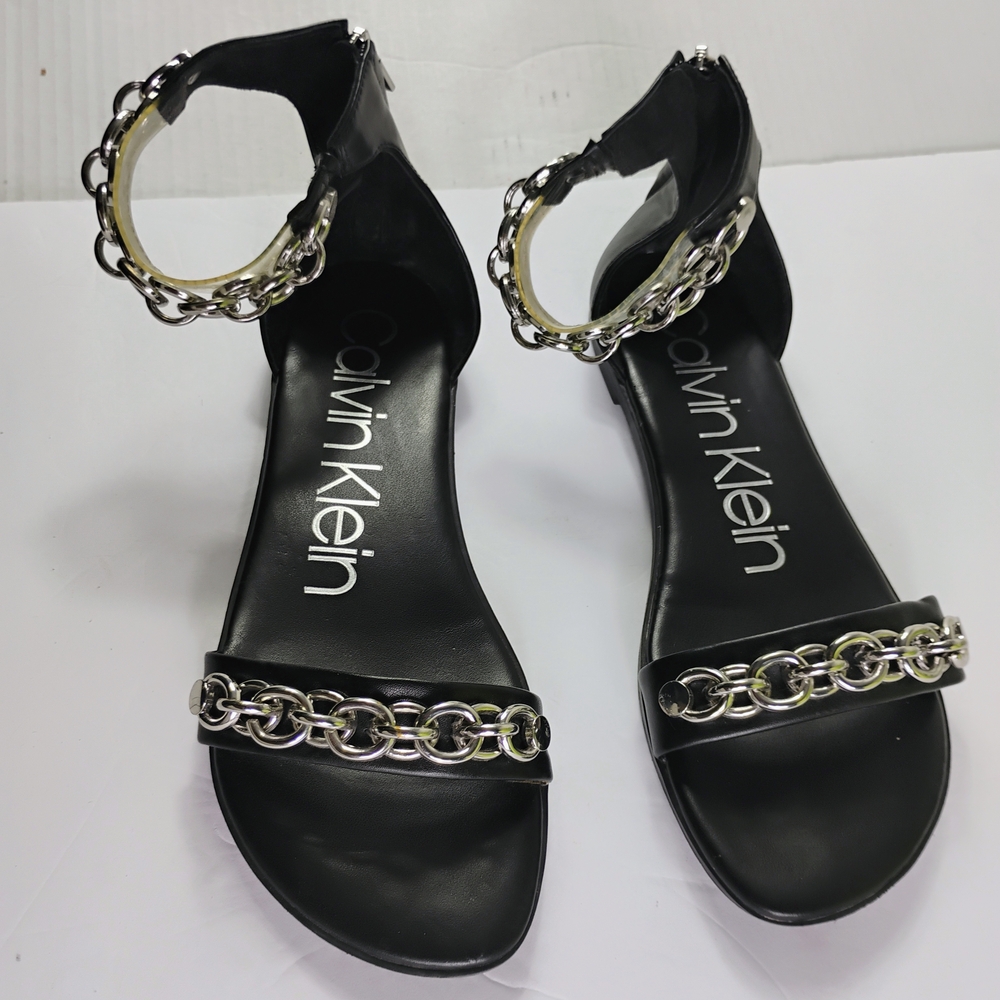 Calvin Klein Black Sandals with Silver Accents